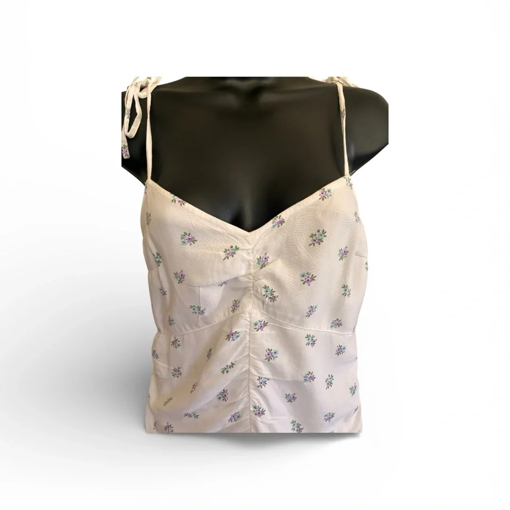 Hollister Coquette Floral Ruched White Purple Mini Summer Dress Size XS